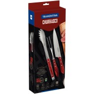 Jogo Para Churrasco 3 Peças Polywood Vermelho Tramontina Com Lâminas Em Aço Inox